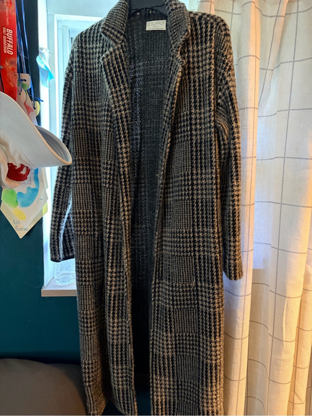 Z Supply Longline Plaid Open Cardigan - Black & Cream